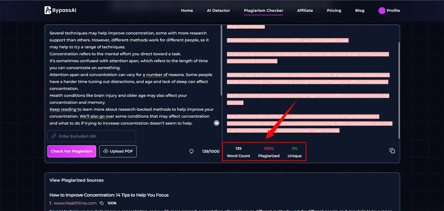 Bypassai.io Integrated Plagiarism Checker