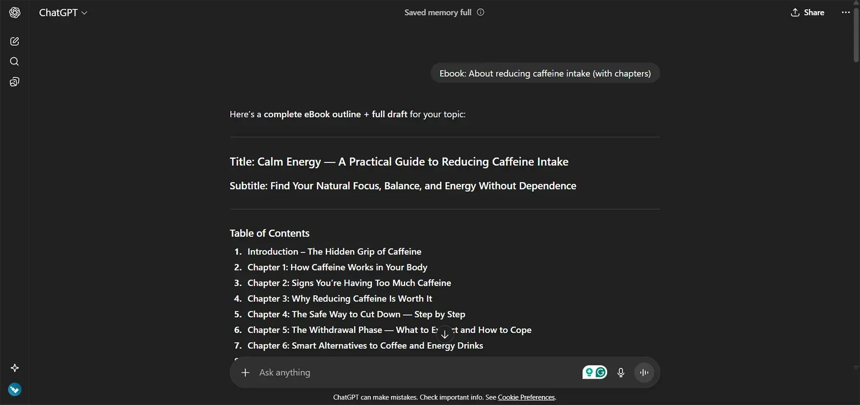 Ebook: About reducing caffeine intake (with chapters)