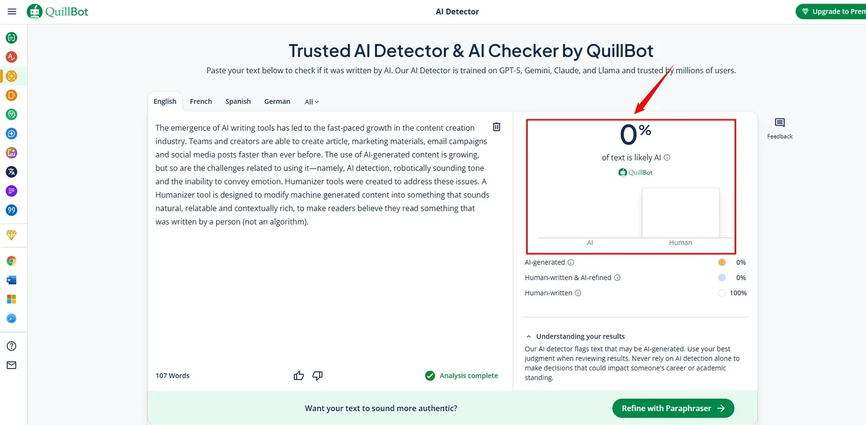 Quillbot AI checker