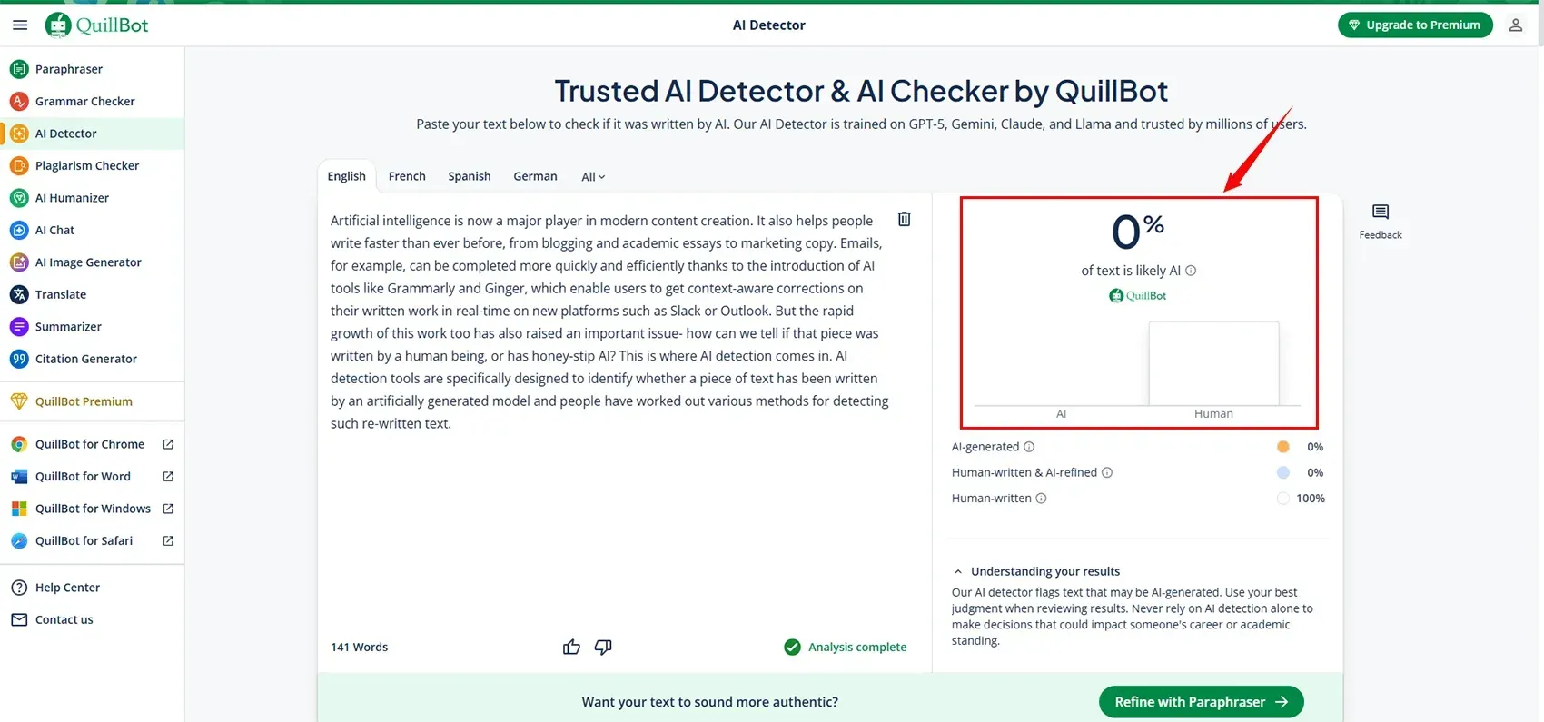 Quillbot AI checker