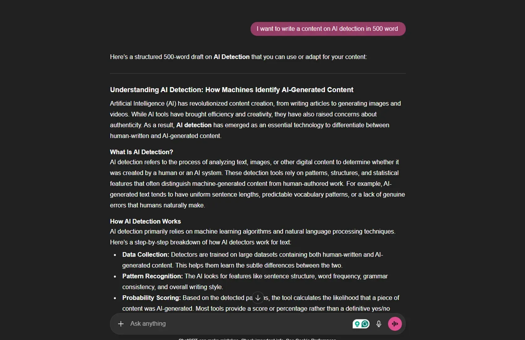 Writing content through ChatGPT